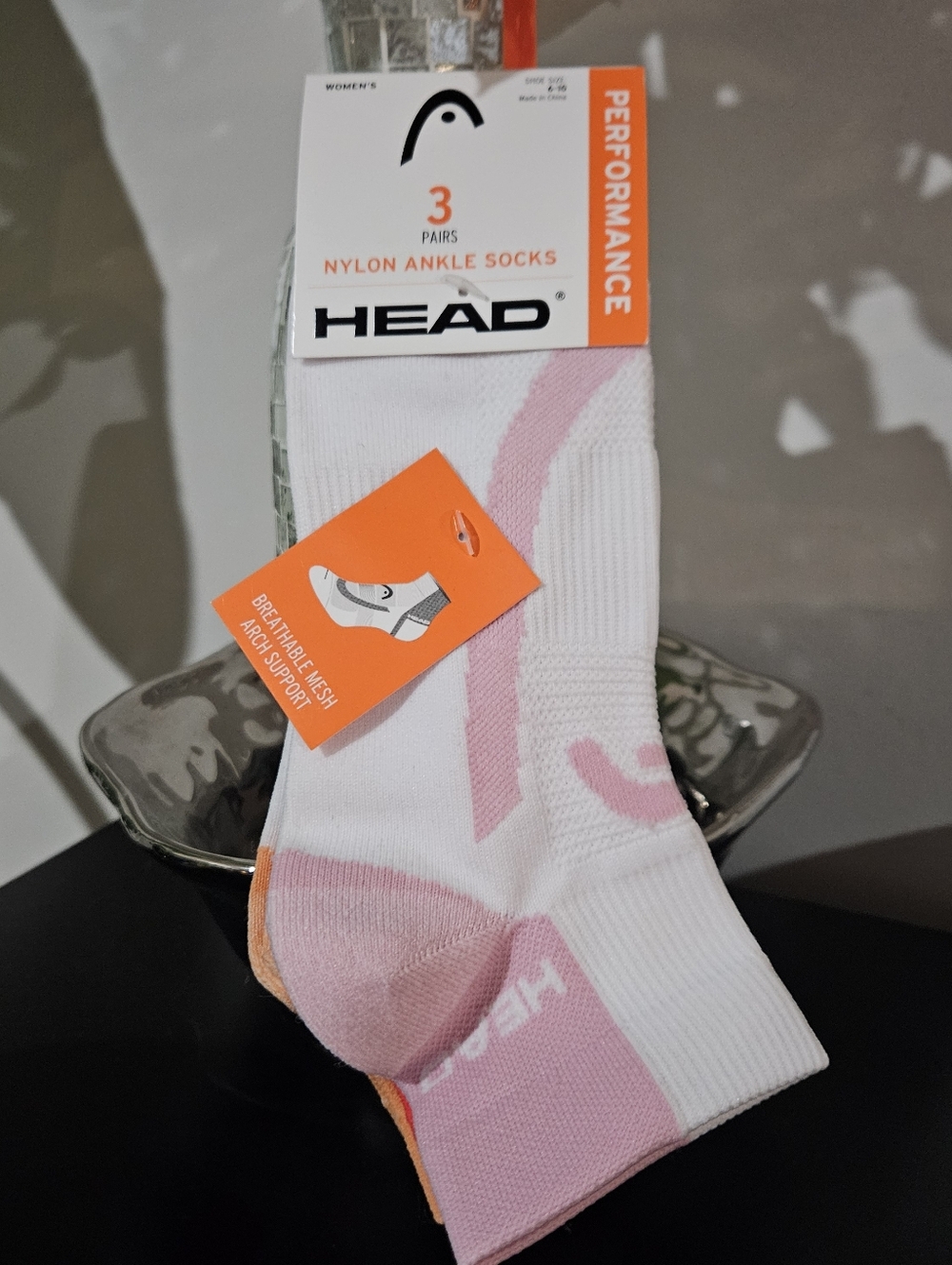 Head Women's Performance Socks - White, Pink & Orange (3 Pairs) NWT, MSRP $28